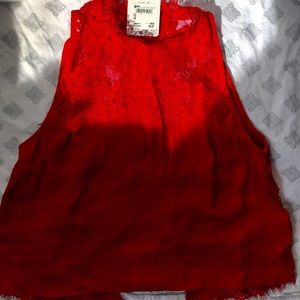 Red lace crop top